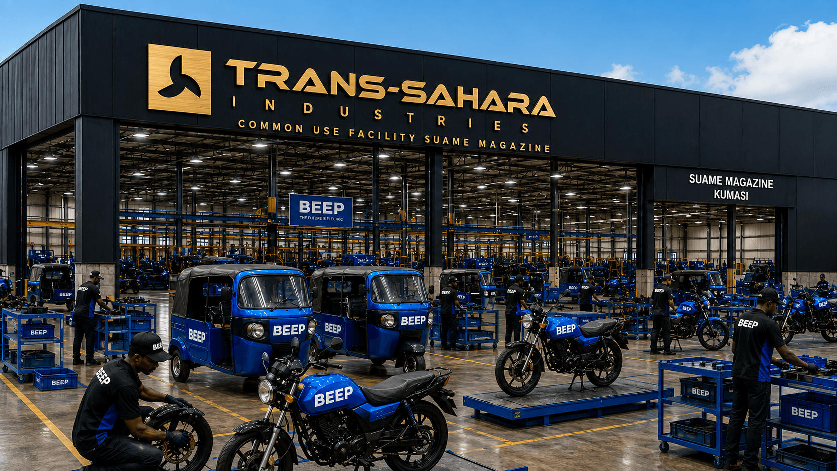 BEEP vehicles on the line at the Trans-Sahara Industries common use facility, Suame Magazine, Kumasi